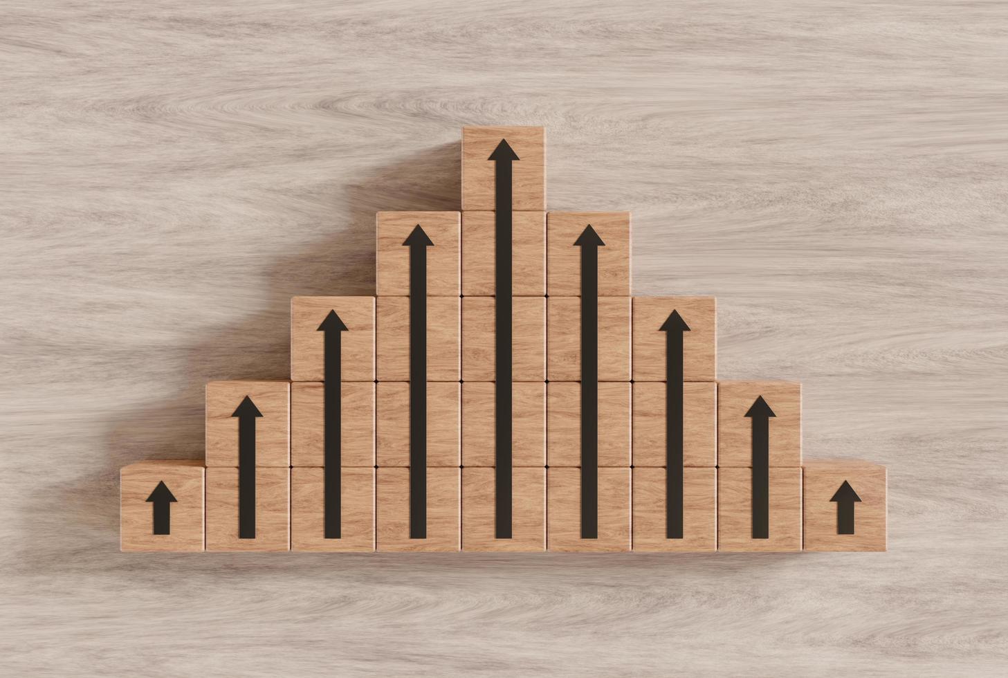 ladder carrièrepad voor zakelijke groei succes proces concept, hout blok stapelen als stap trap op hout achtergrond, 3D-rendering foto