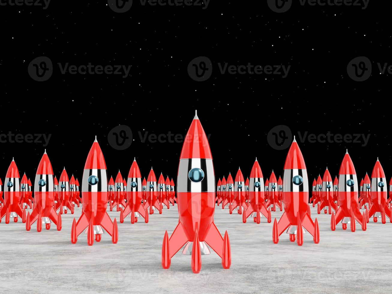 ruimteraket - een concept van succes, leiderschap, opstarten, rivaliteit. 3D-rendering. foto