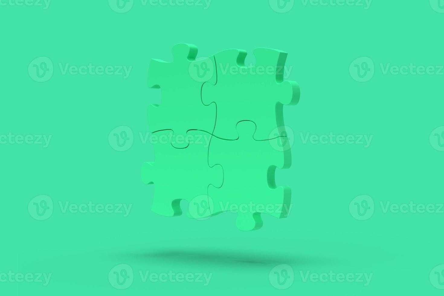 blauwe puzzel op een groene achtergrond. abstracte afbeelding. minimaal concept probleem bedrijf. 3D render. foto