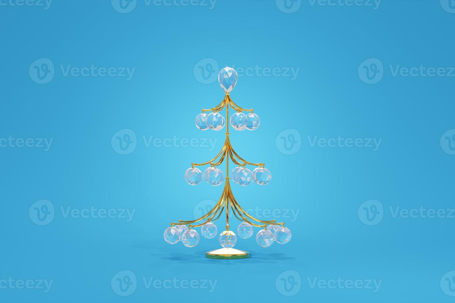kerstboom breekbaar gouddraad decoratie hangende bal kristalglas. sierlijke speelgoed concept ontwerp blauwe achtergrond. elegant juwelensymbool van het nieuwe jaar. 3D-rendering foto