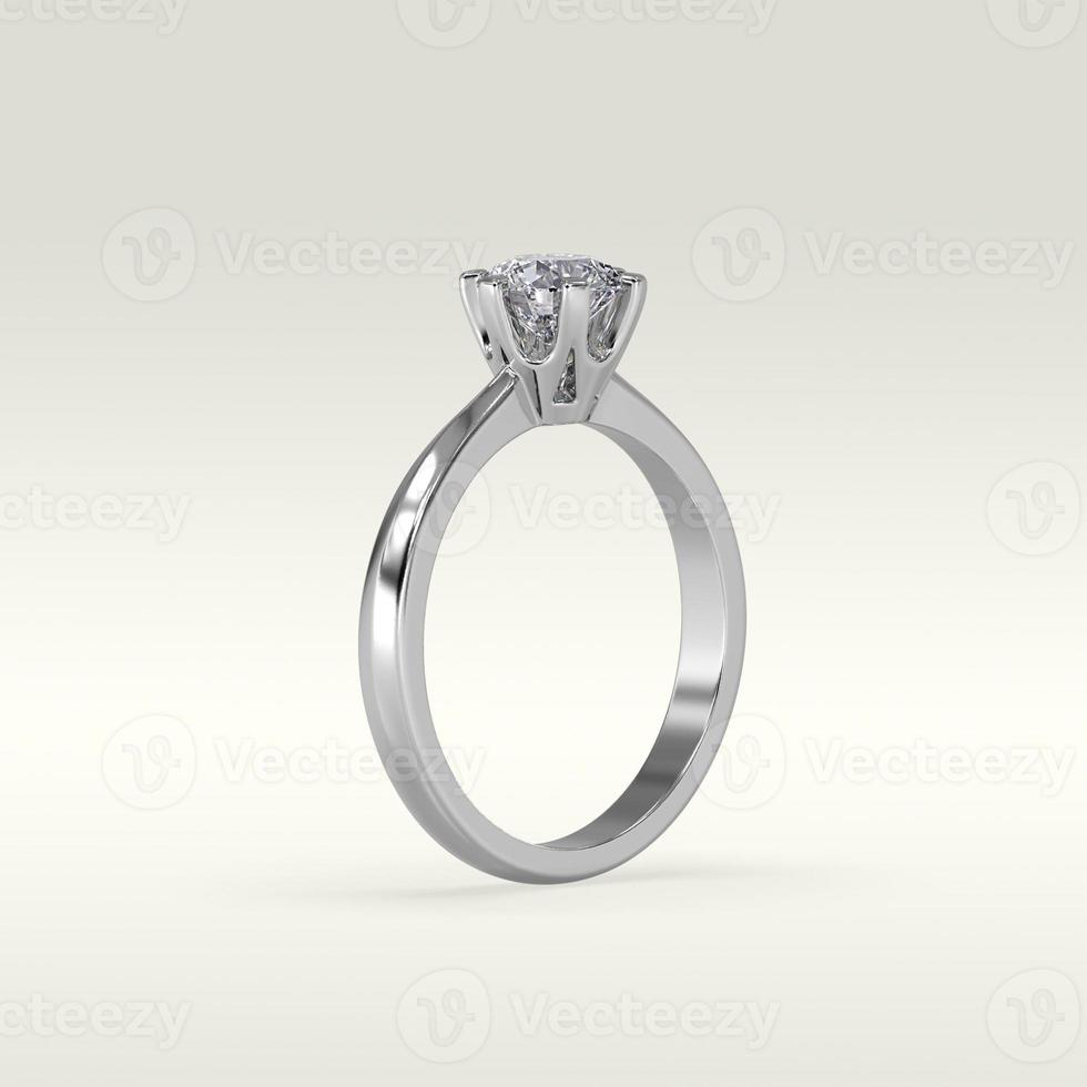 solitaire verlovingsring staande positie in metaal goud 3d render foto