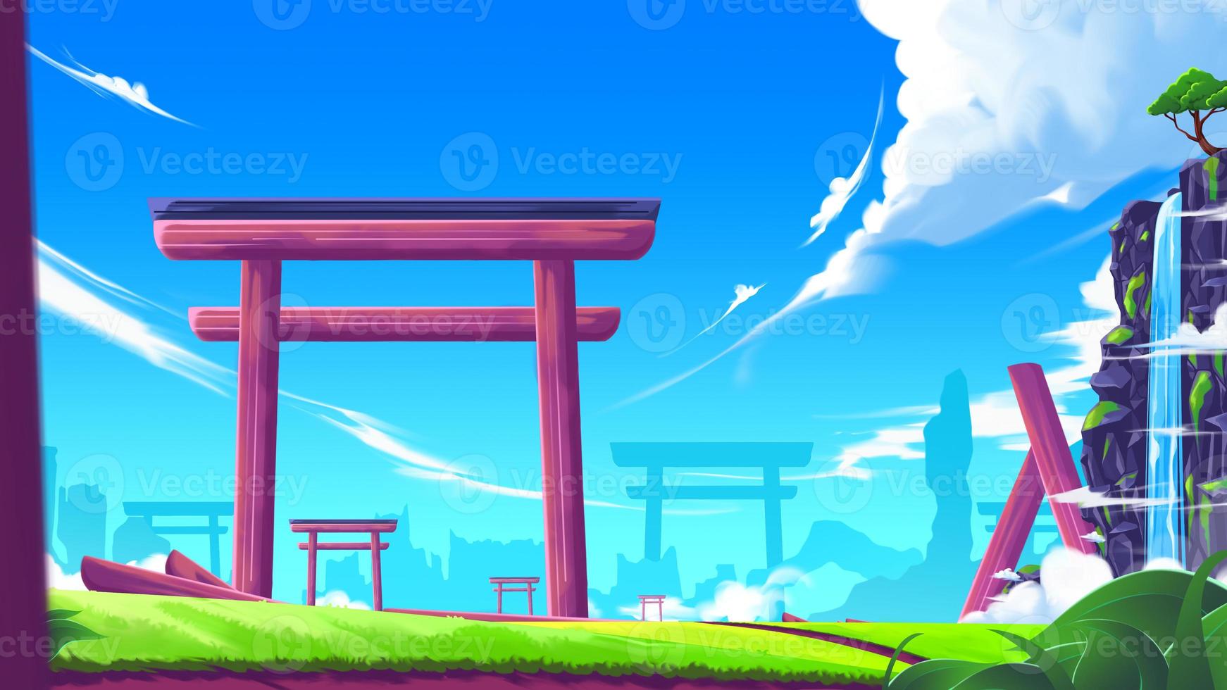 Japanse torii landschap illustratie gigantische grootte foto