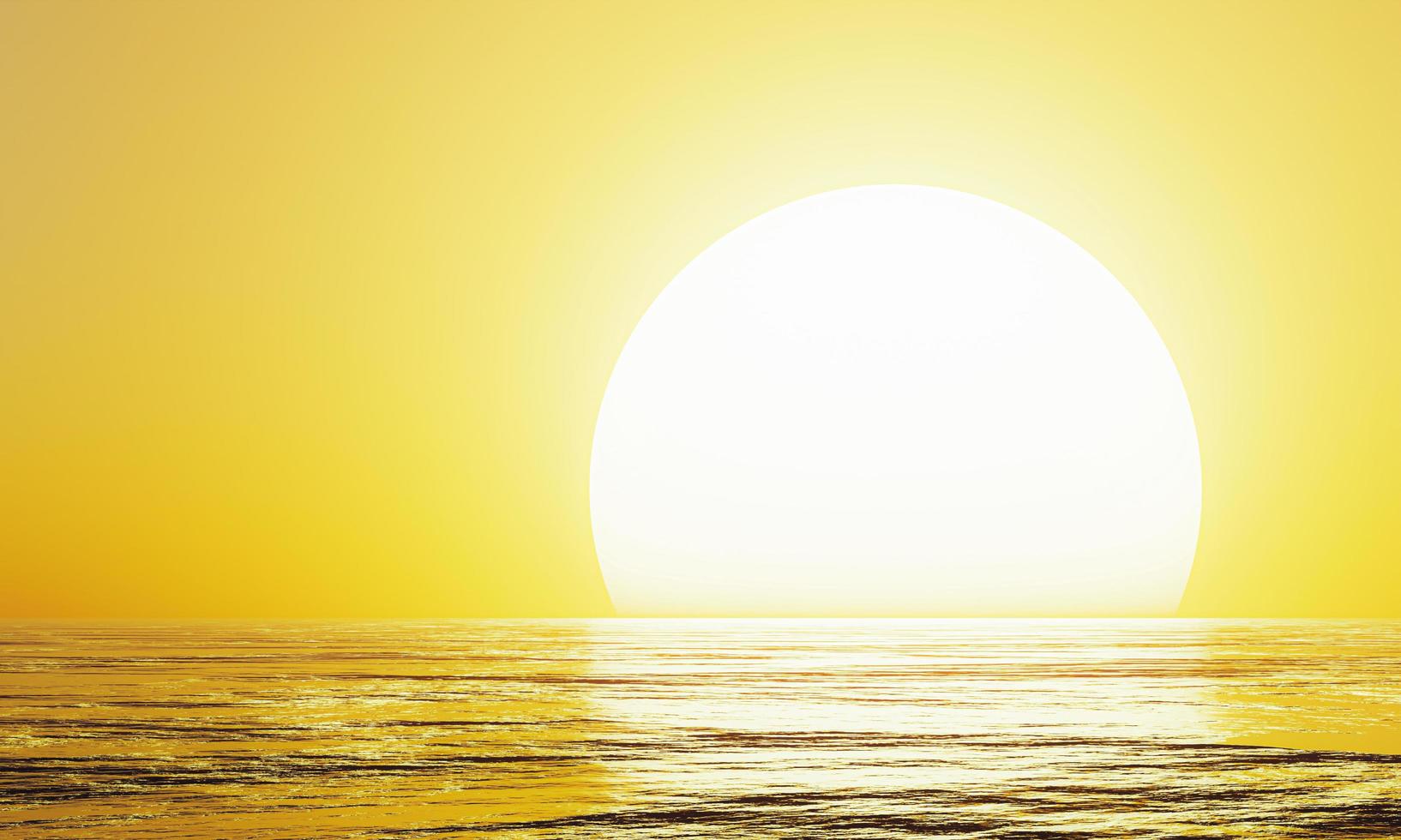 zonsondergang aan zee of de oceaan. de weerspiegeling van de zon op de zee met golven voor gebruik als achtergrond of behang. 3D-rendering foto
