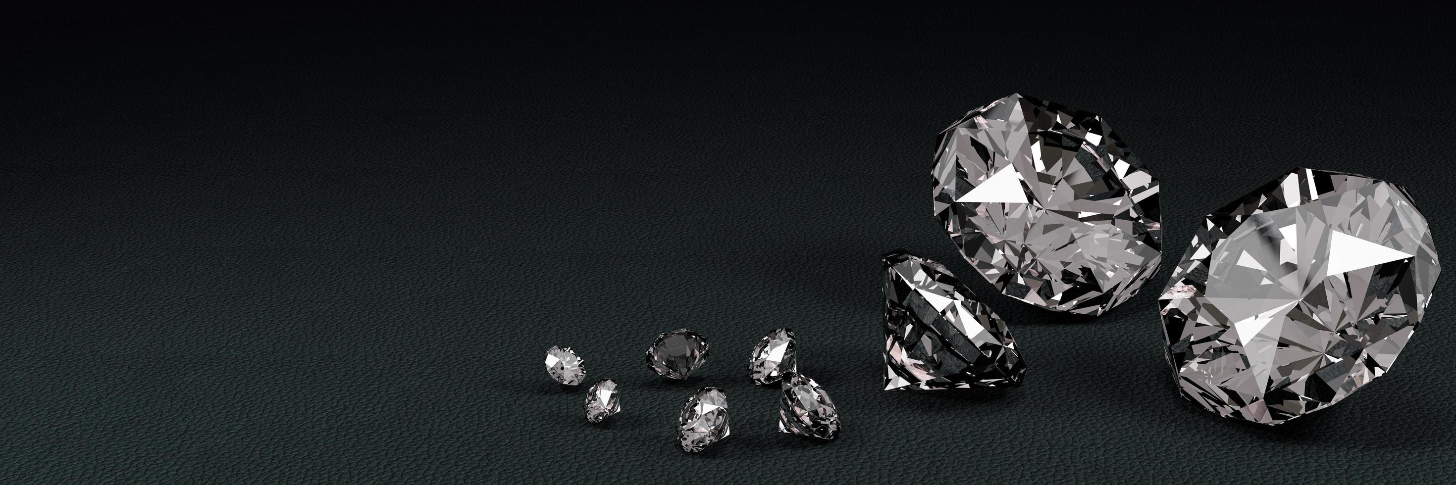 3D-rendering van veel diamanten op een zwart oppervlak met reflectie. foto