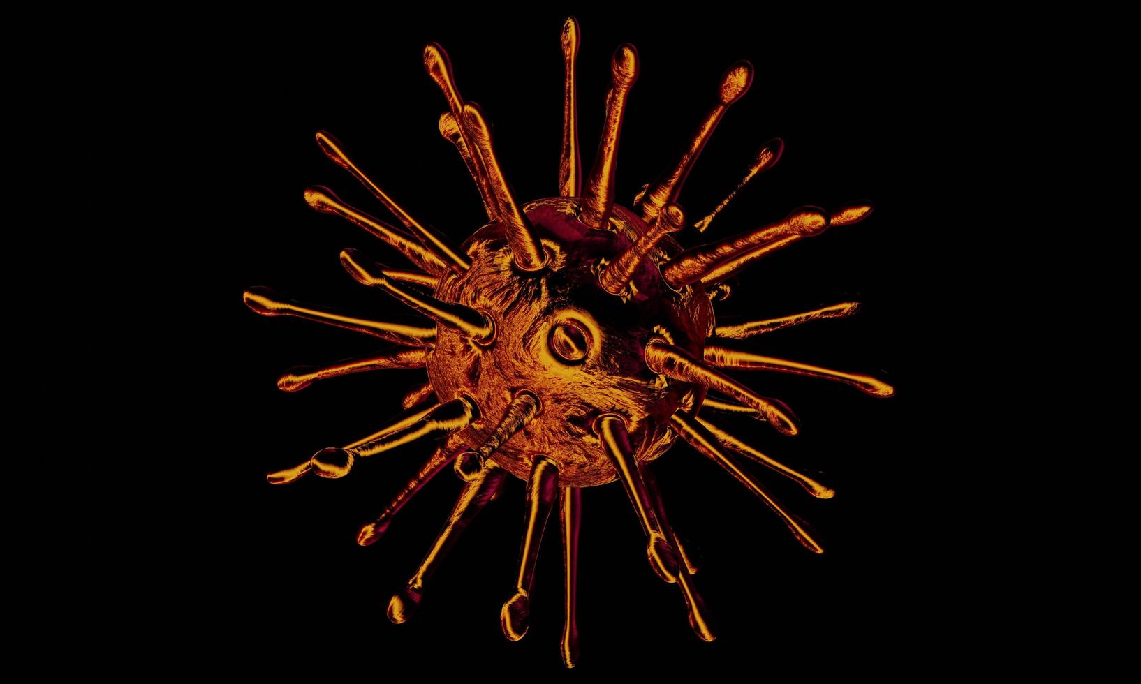 model voor uitbraak van coronavirus covid-19 en coronavirussen griepconcept op een zwarte achtergrond als gevaarlijke gevallen van griepstammen als een pandemisch medisch gezondheidsrisico met ziektecel als een 3D-weergave foto