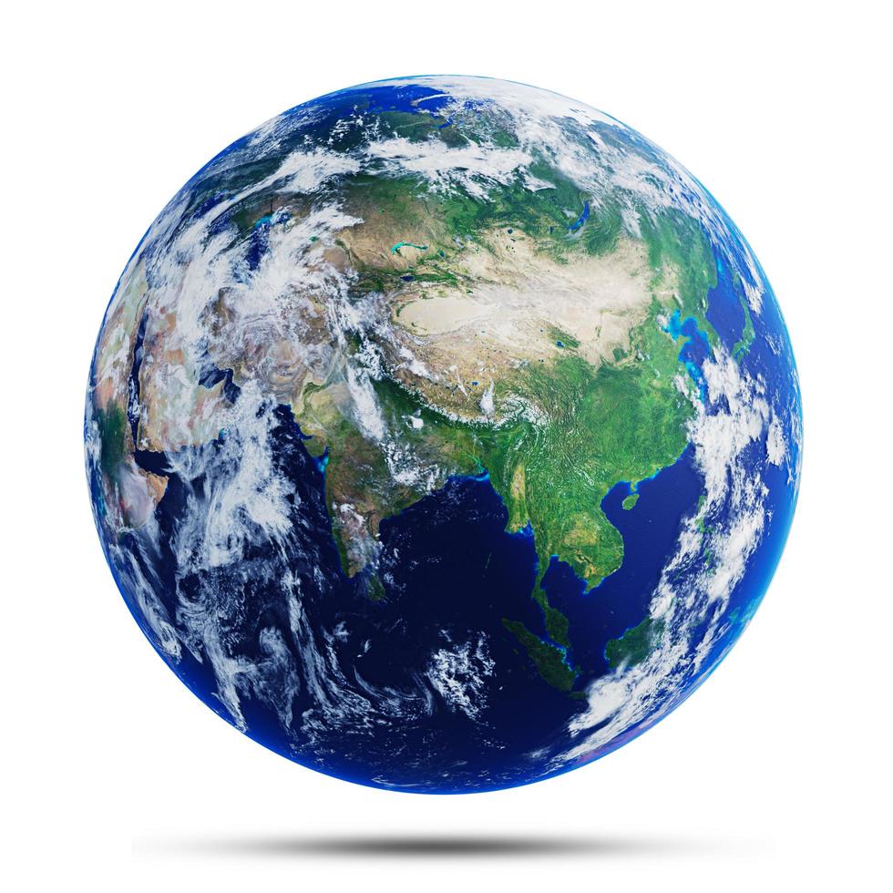model van de aarde of planeet de aarde in de Aziatische regio. op een witte achtergrond met uitknippad. 3D-rendering. foto