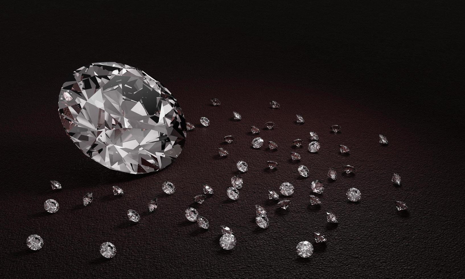 veel diamanten op kunstleer oppervlak licht schijnen op specifieke plekken. 3D-rendering foto