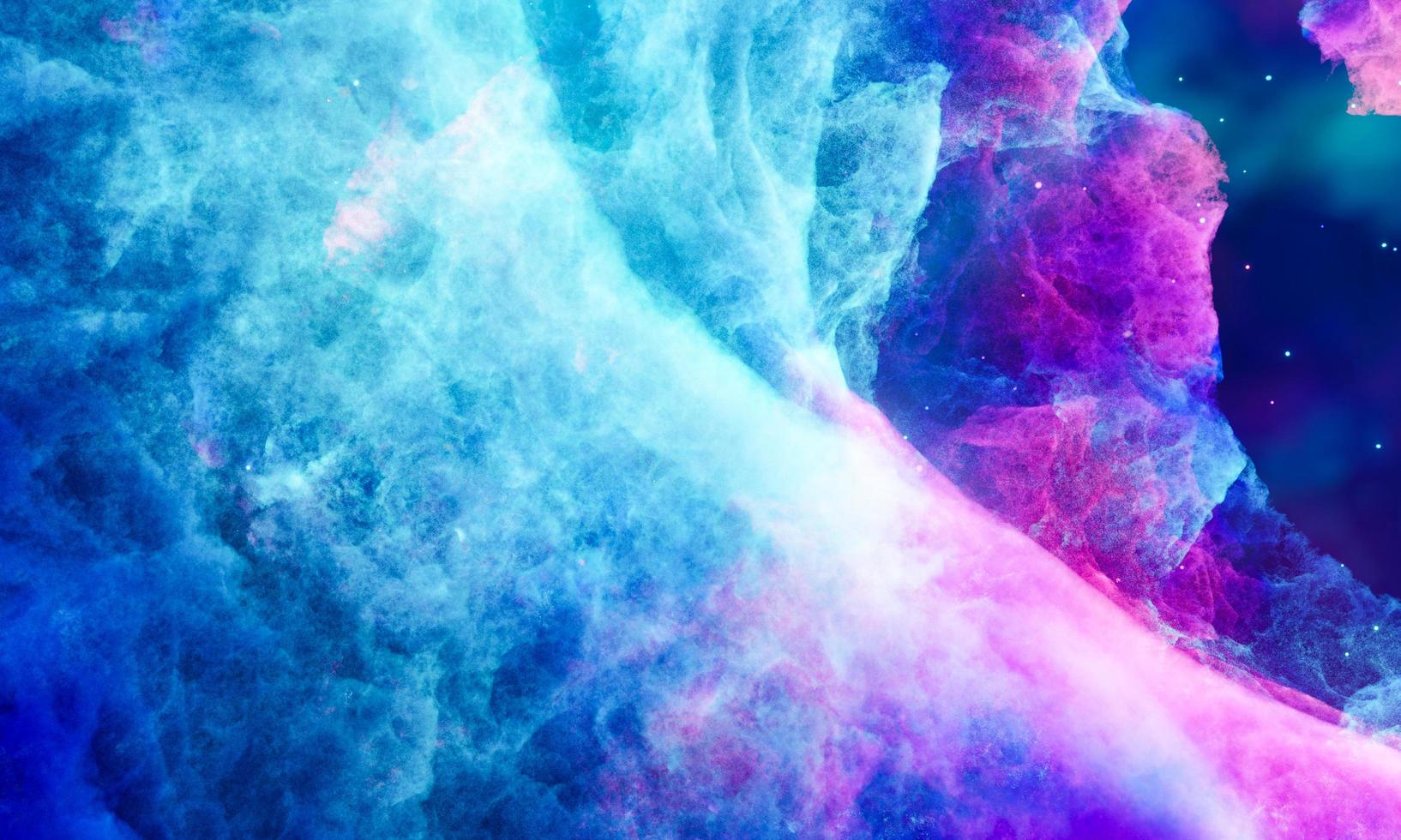 aërosolwolken, ruimtenevel of kosmische stralen, roze, pastelblauw, ruimtelucht met veel sterren. reizen in het universum. 3D-rendering foto