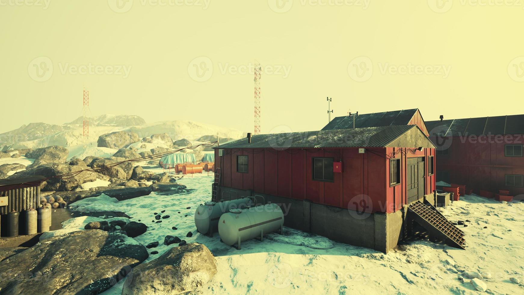 uitzicht op de oude antarctische basis bij het zuidpoolstation in antarctica foto