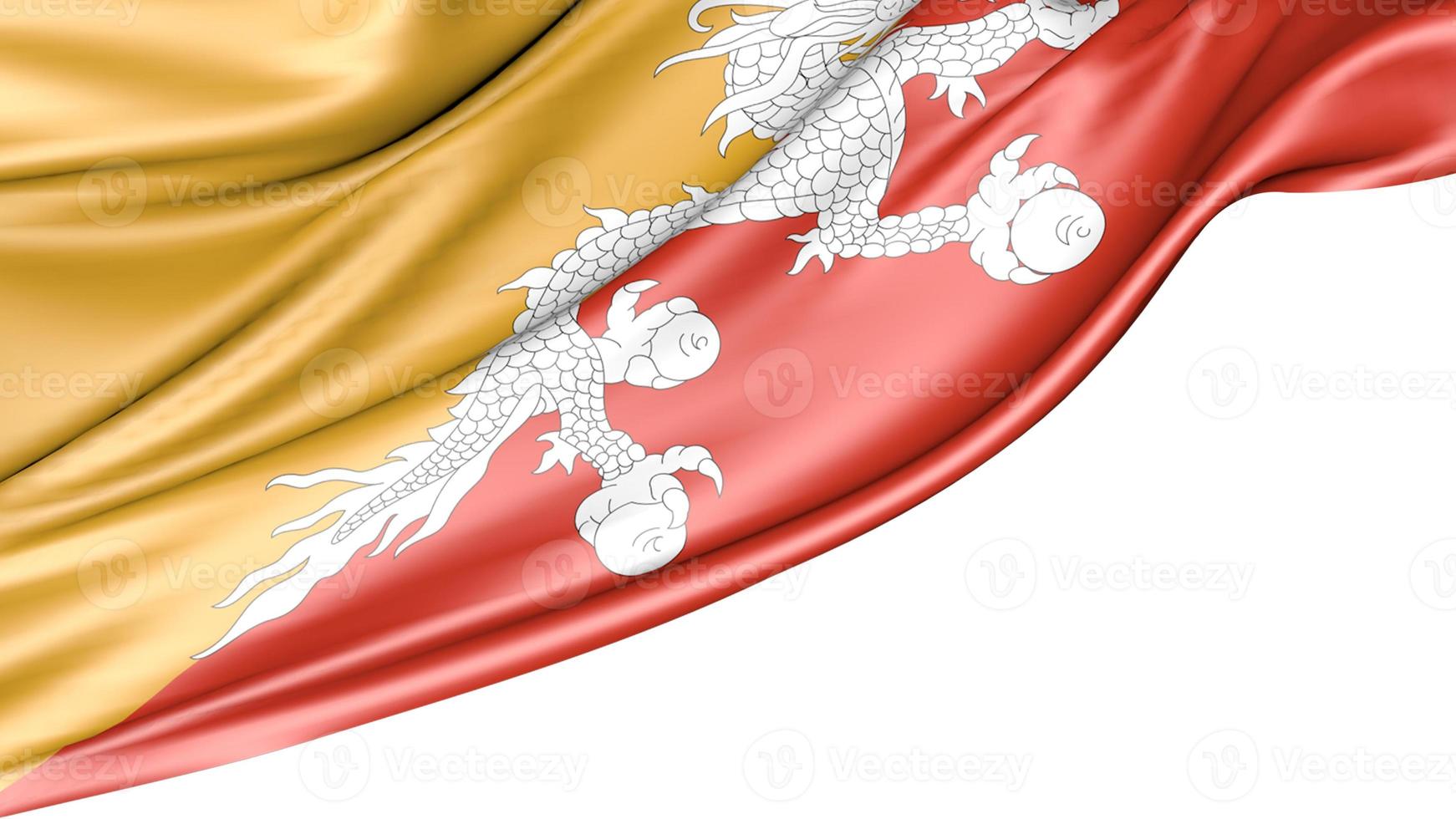 Vlag van Bhutan geïsoleerd op een witte achtergrond, 3d illustratie foto