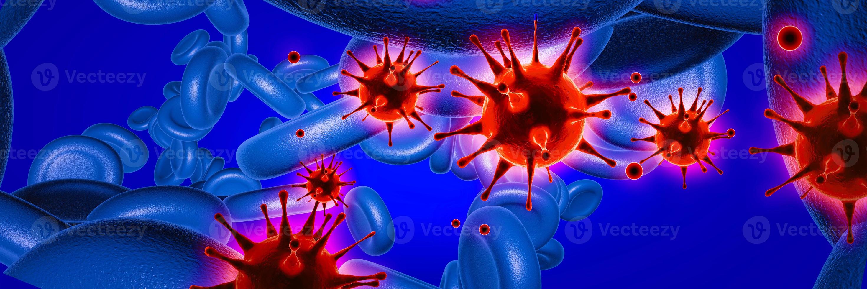 microscopisch beeld van corona-viruscellen. 3d illustratie foto