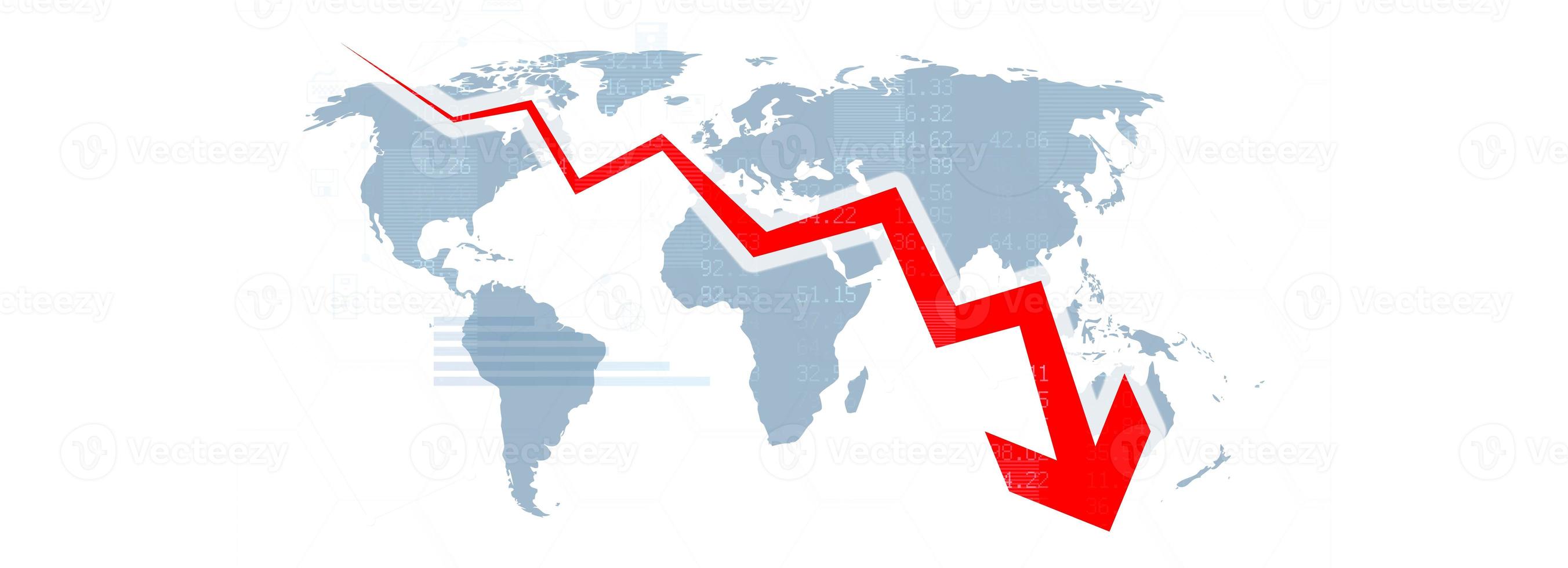 economisch crisisconcept. verspreid over de wereld, de economie is gedaald. 3d illustratie foto