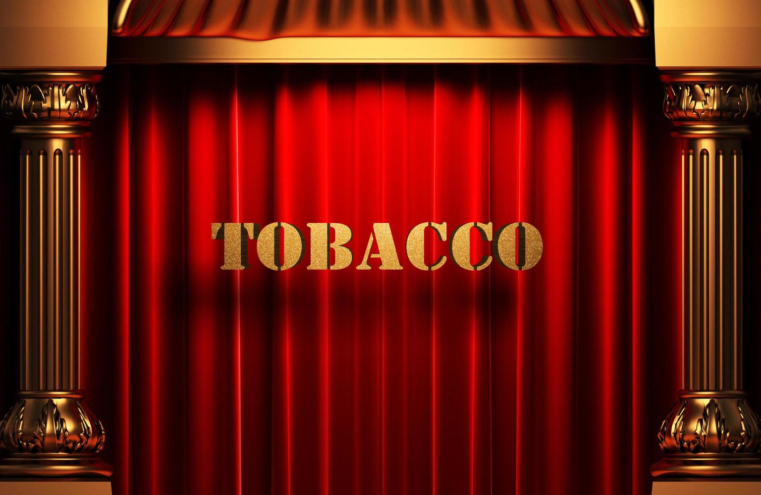 tabak gouden woord op rood gordijn foto
