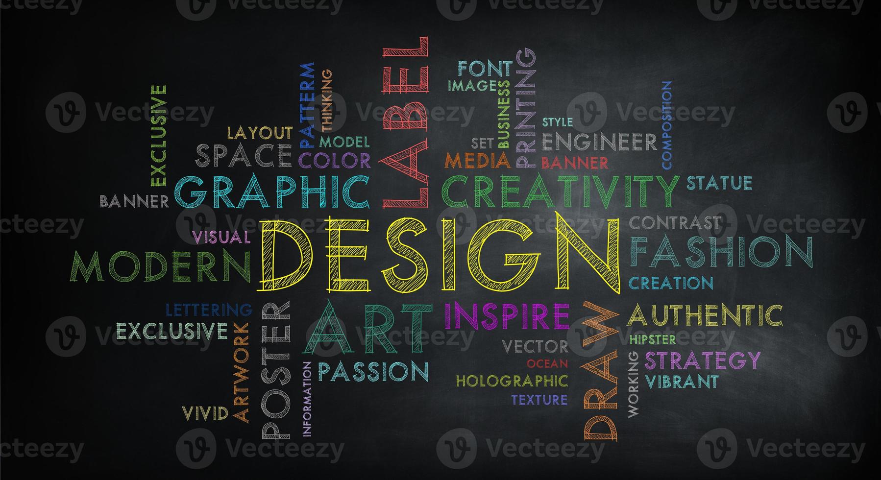 ontwerp woordwolk. innovatie, idee, creativiteit en ontwerpconcept. foto