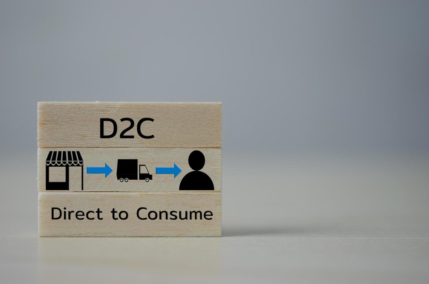 houten kubussen met direct naar de consument d2c op tafel en kopieer space.business concepten. foto