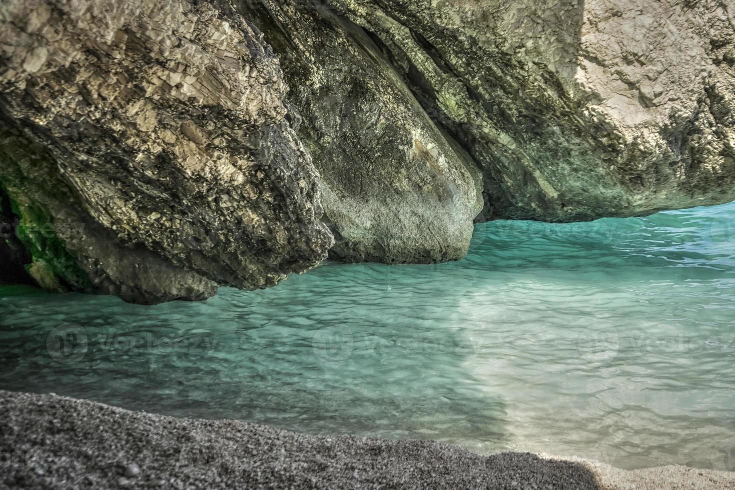 prachtige azuurblauwe wateren van het Myrtos-strand op het eiland Kefalonia foto