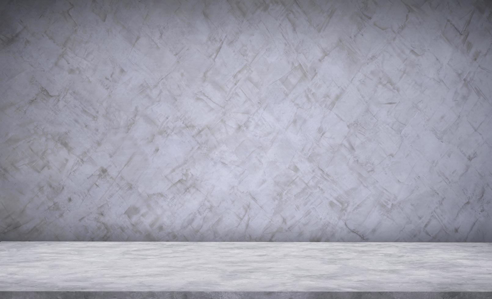 lege grijze cementmuur en betonnen vloerplank in loftstijl met gradiëntverlichting voor productenweergave en tekst aanwezig op vrije ruimteachtergrond foto