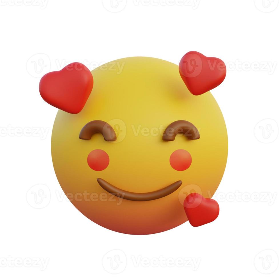 3d illustratie emoticon lachende uitdrukking erg verlegen en blozende rode wangen met liefde foto