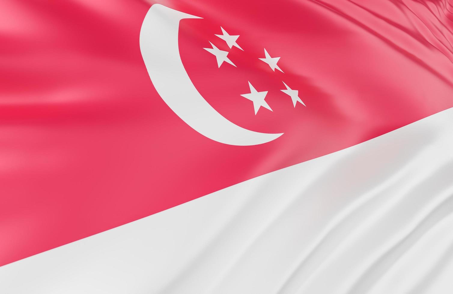 mooie vlag van singapore close-up op banner achtergrond met kopie ruimte., 3D-model en illustratie. foto