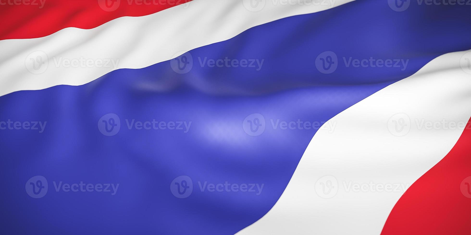 mooie vlag van thailand golf close-up op banner achtergrond met kopie ruimte., 3D-model en illustratie. foto