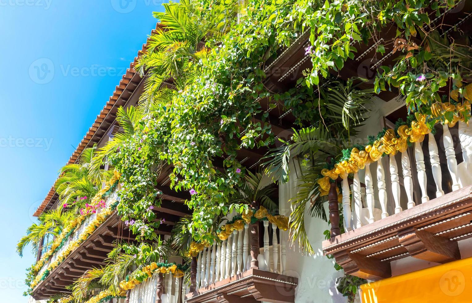 beroemde koloniale ommuurde stad Cartagena, cuidad amurrallada, en zijn kleurrijke gebouwen in het historische stadscentrum, een aangewezen UNESCO-werelderfgoed foto
