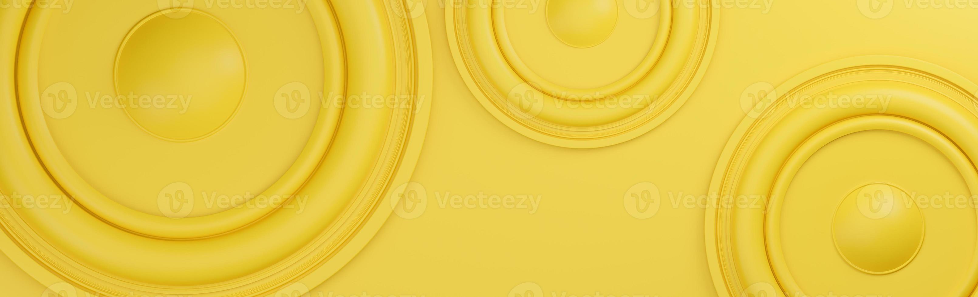 veel gele luidsprekerluidspreker op gele achtergrond., 3D-model en illustratie. foto