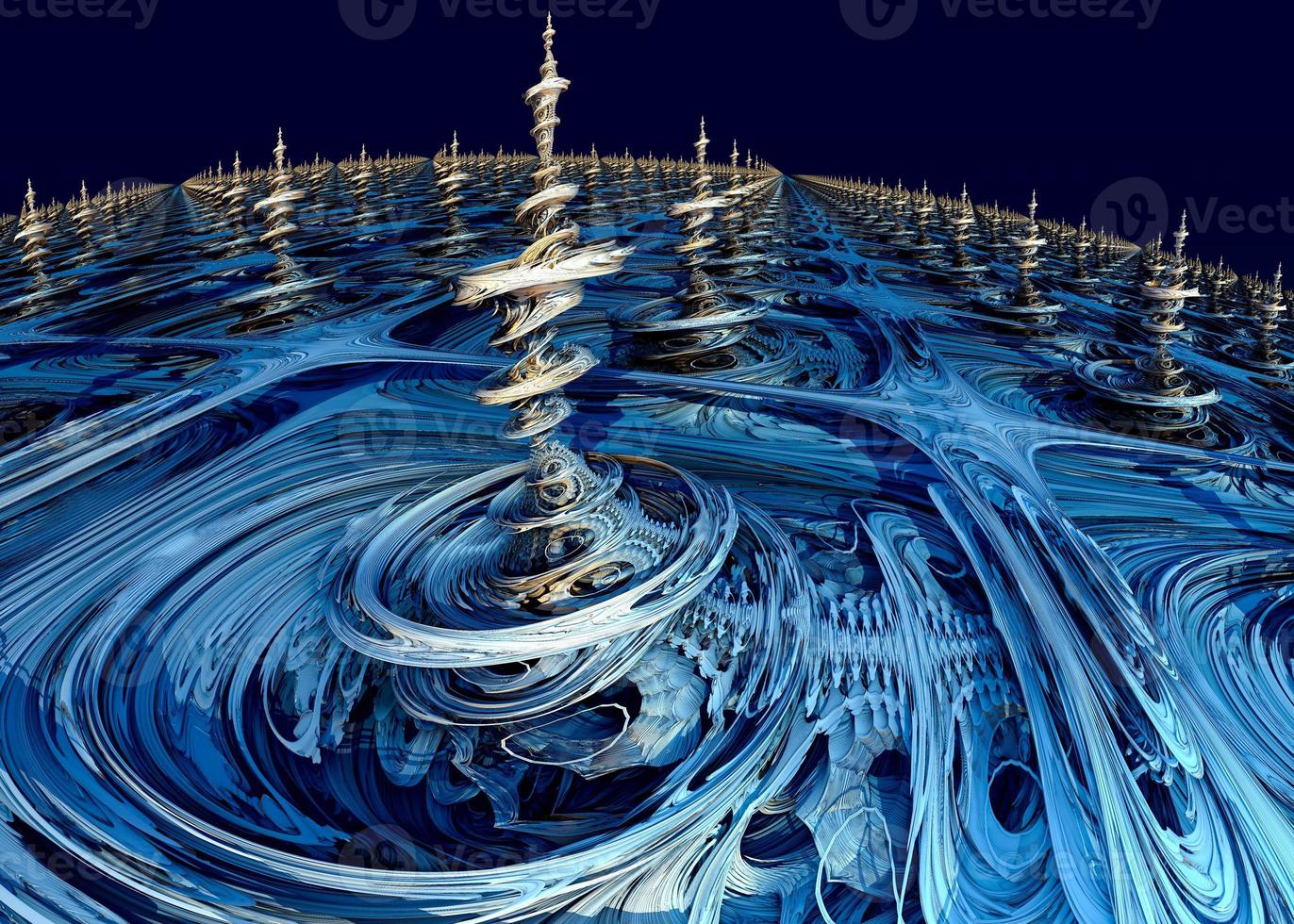 3d illustratie van een mooi fractal stadsgebouw. abstracte computer gegenereerde fractal ontwerp. foto
