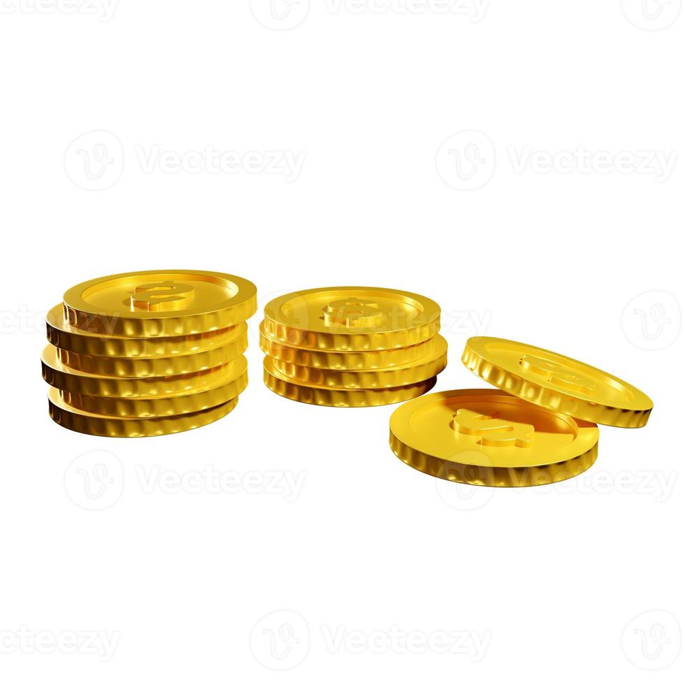 stapel gouden munten. stapel gouden munten geïsoleerd op wit. 3D render foto