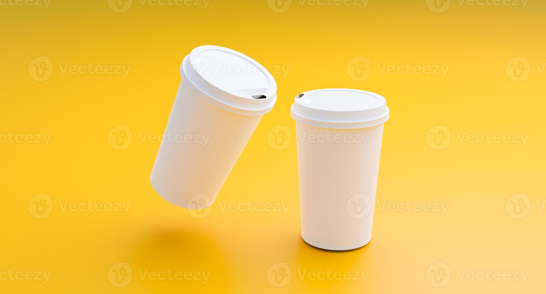 witte koffiekop mock-up op gele achtergrond foto