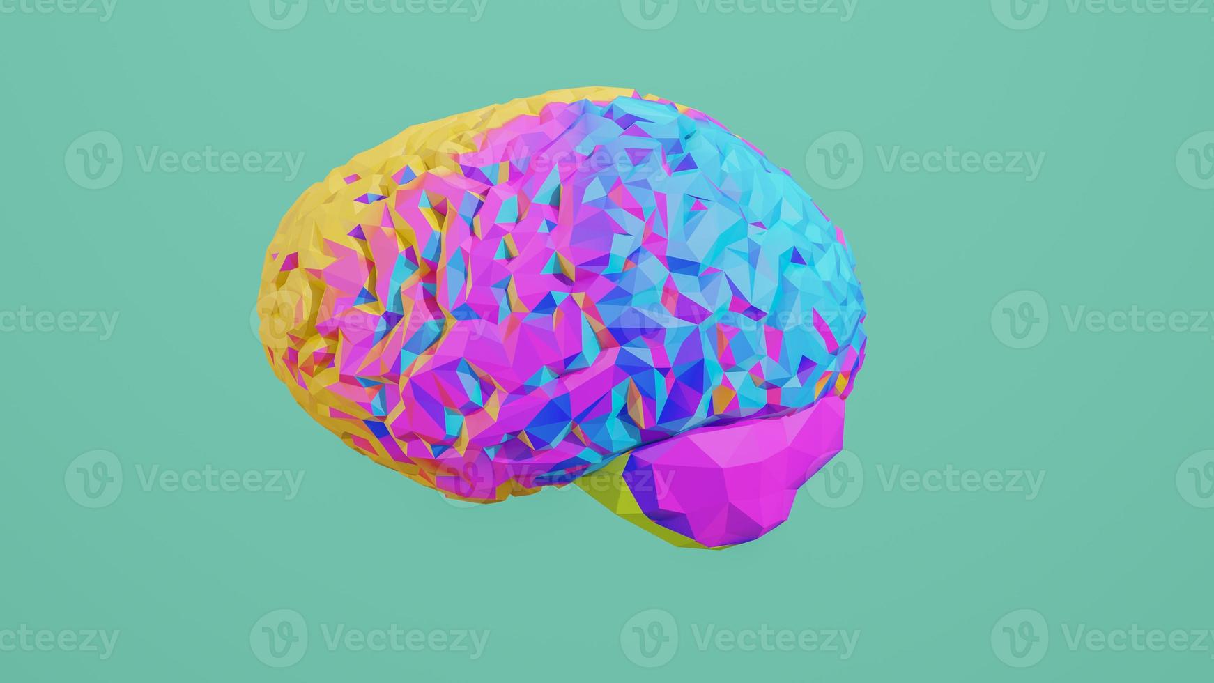 kleurrijke laag poly zijaanzicht hersenen 3d render geïsoleerd op background foto