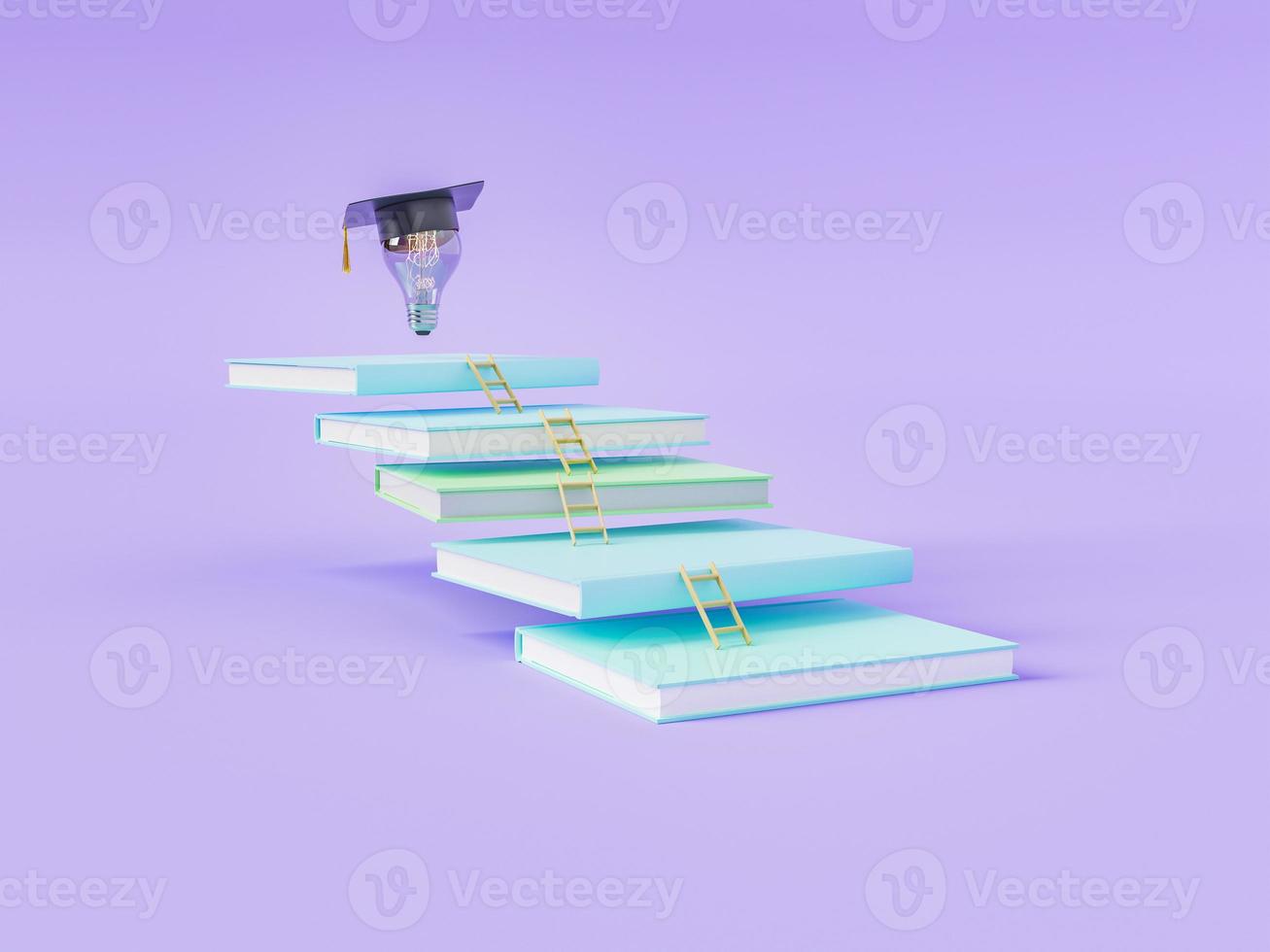 boeken met kleine ladders en gloeilamp in academische dop foto