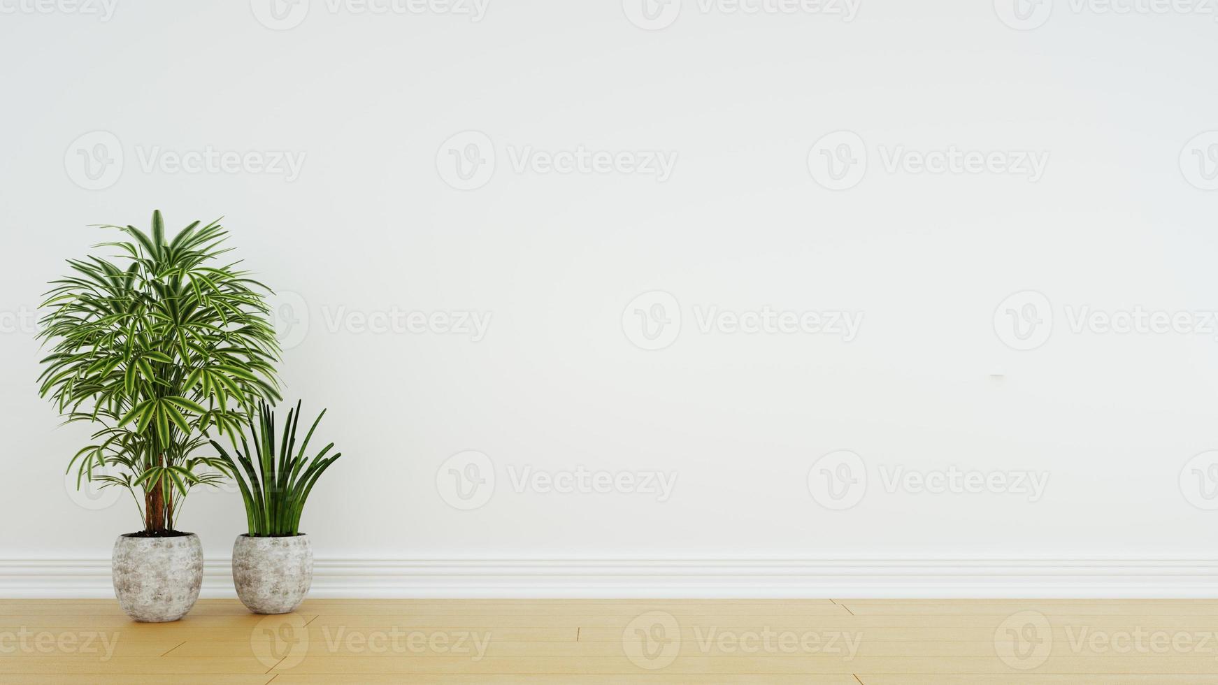 lege binnenkamer met witte muur en houten vloer 3d render foto