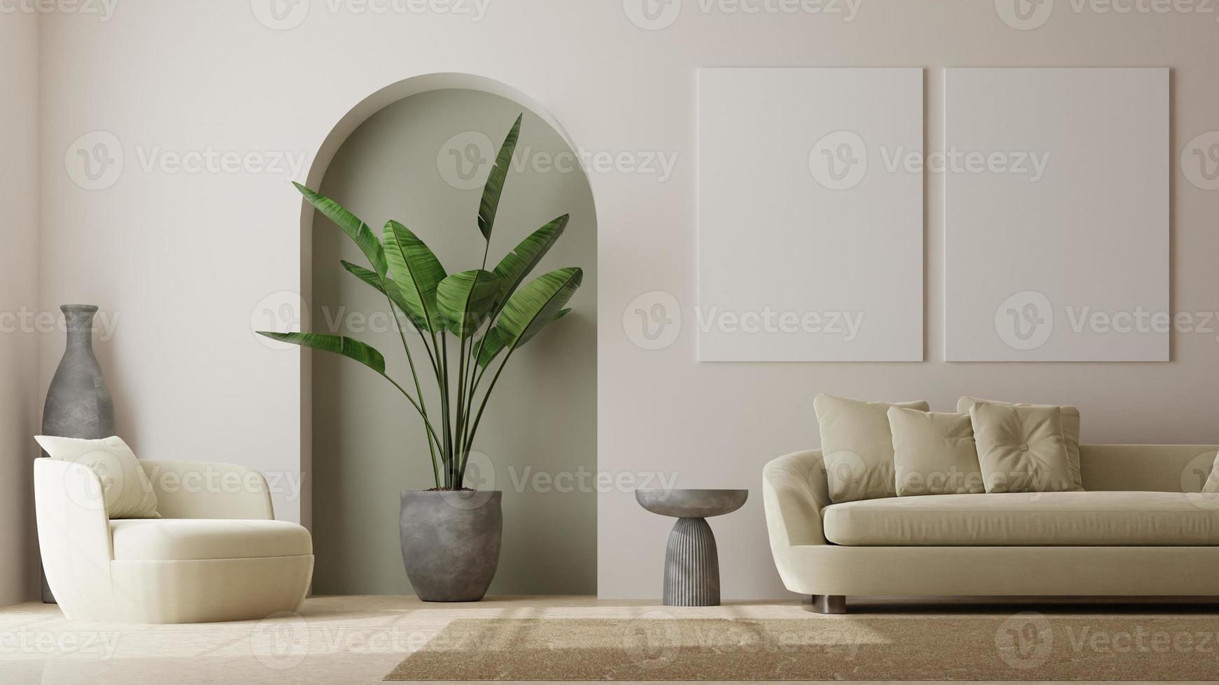 fotolijstmodel in schone minimalistische scandinavische kamer. 3D-rendering foto