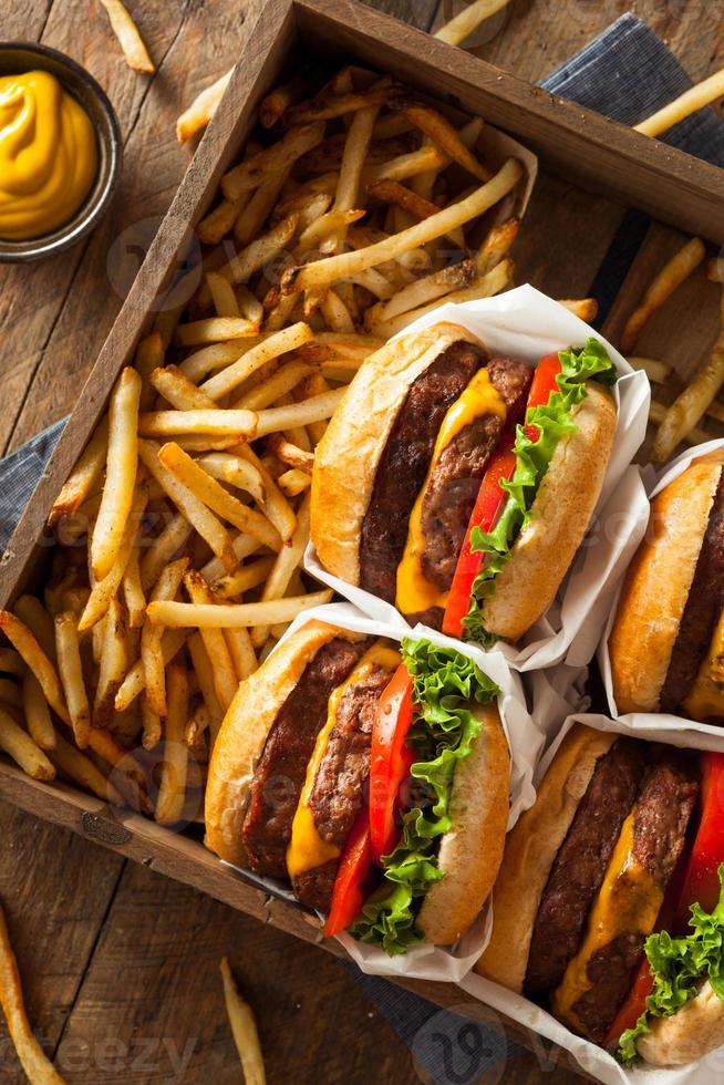 dubbele cheeseburgers en frietjes foto