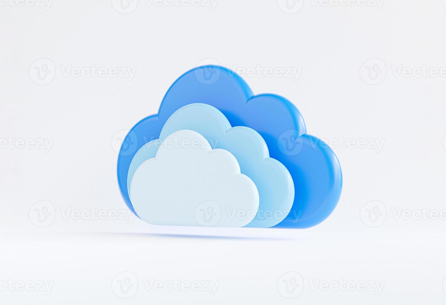 triple van cloud computing op witte achtergrond voor het overbrengen van gegevensinformatie en het uploaden van de downloadtoepassing. technologie transformatie concept door 3D-rendering. foto