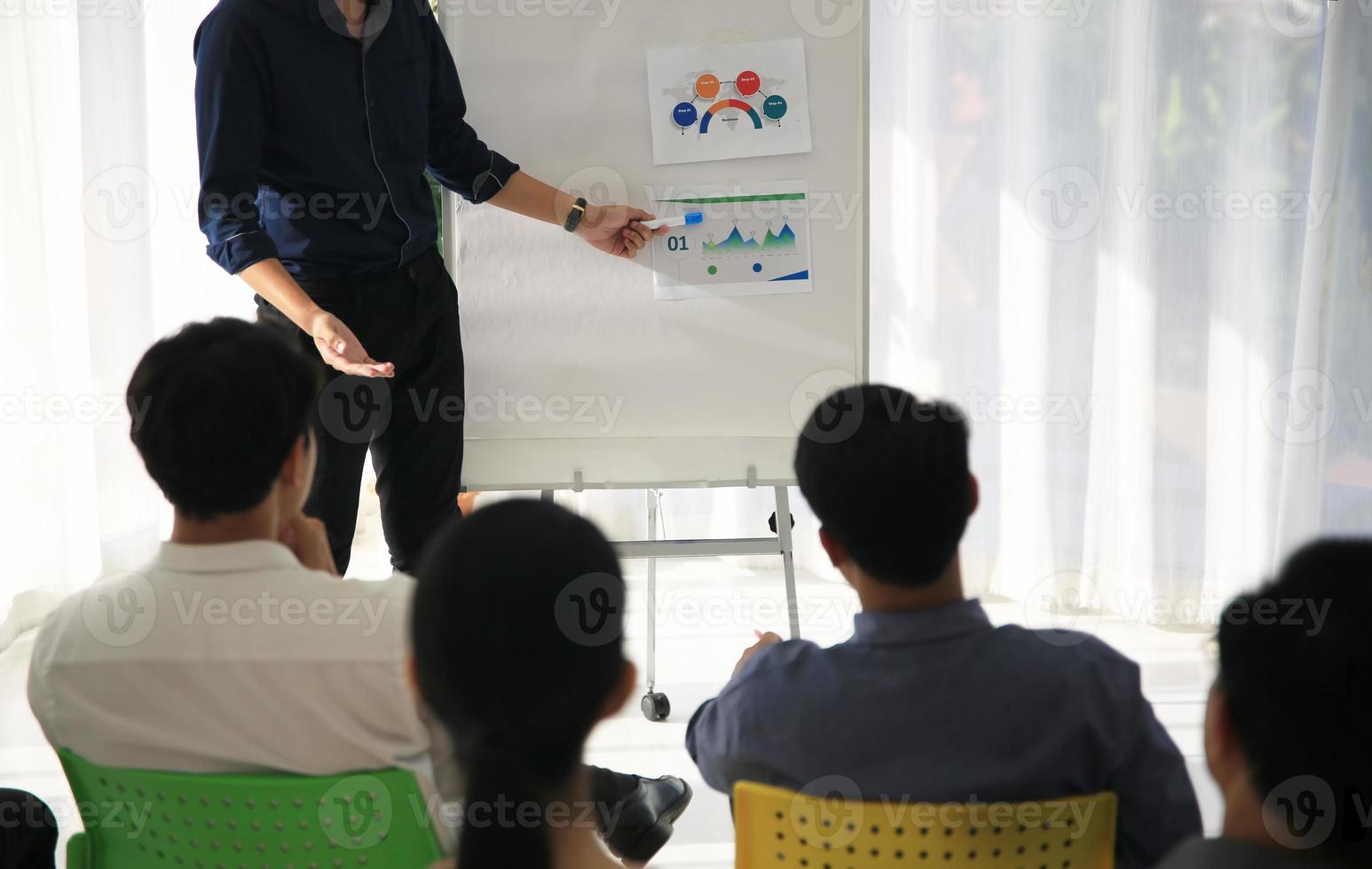 groep zakenmensen die samenwerken op kantoor of multi-etnische zakenmensen in vergadering. foto