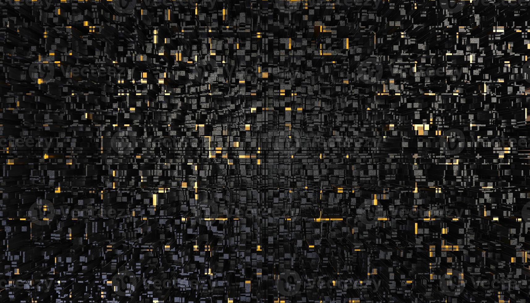 futuristische gouden en zwarte vierkanten geëxtrudeerde abstracte achtergrond, 3D-rendering foto