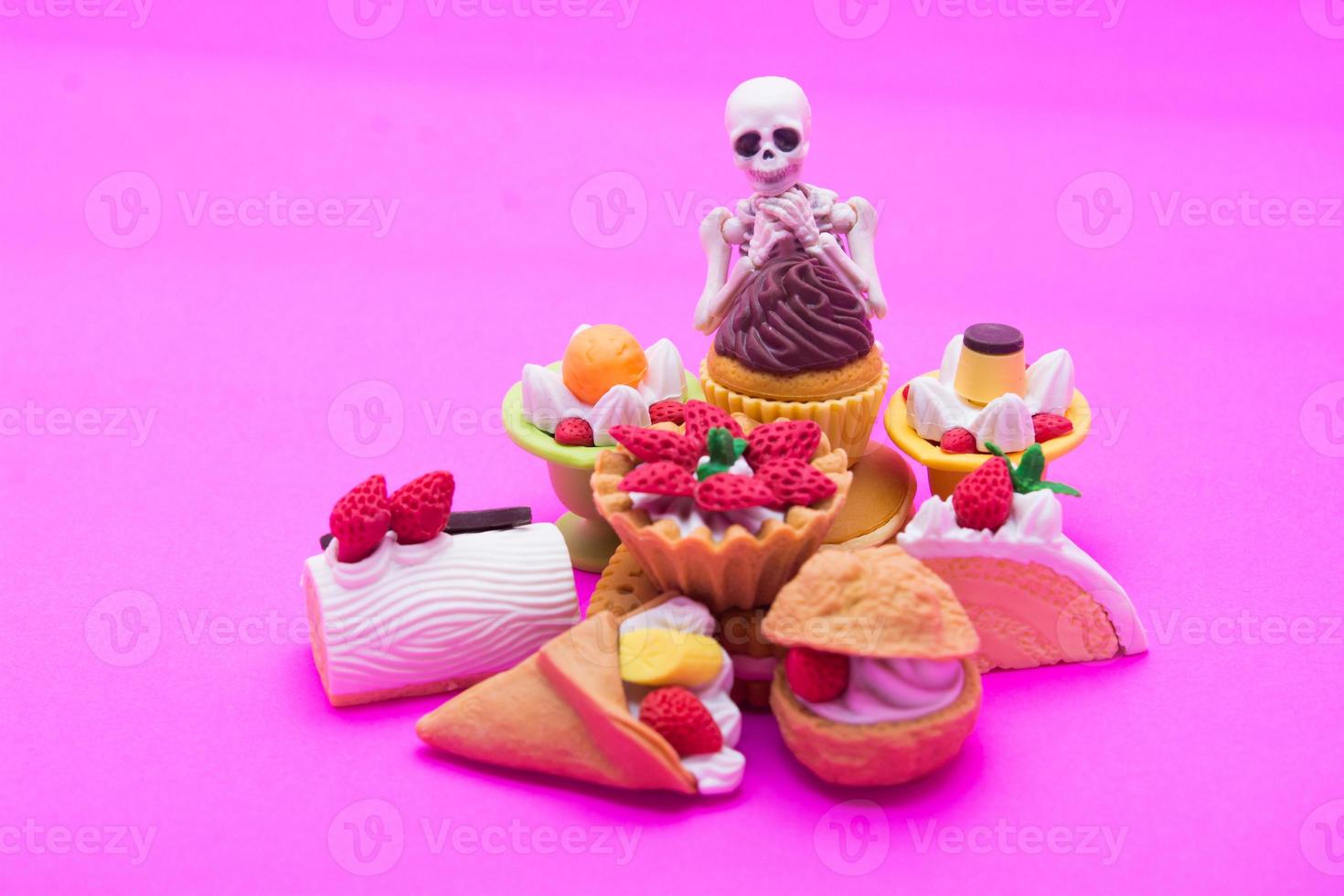 skelet en bakkerij, eet smakelijk tot de dood foto