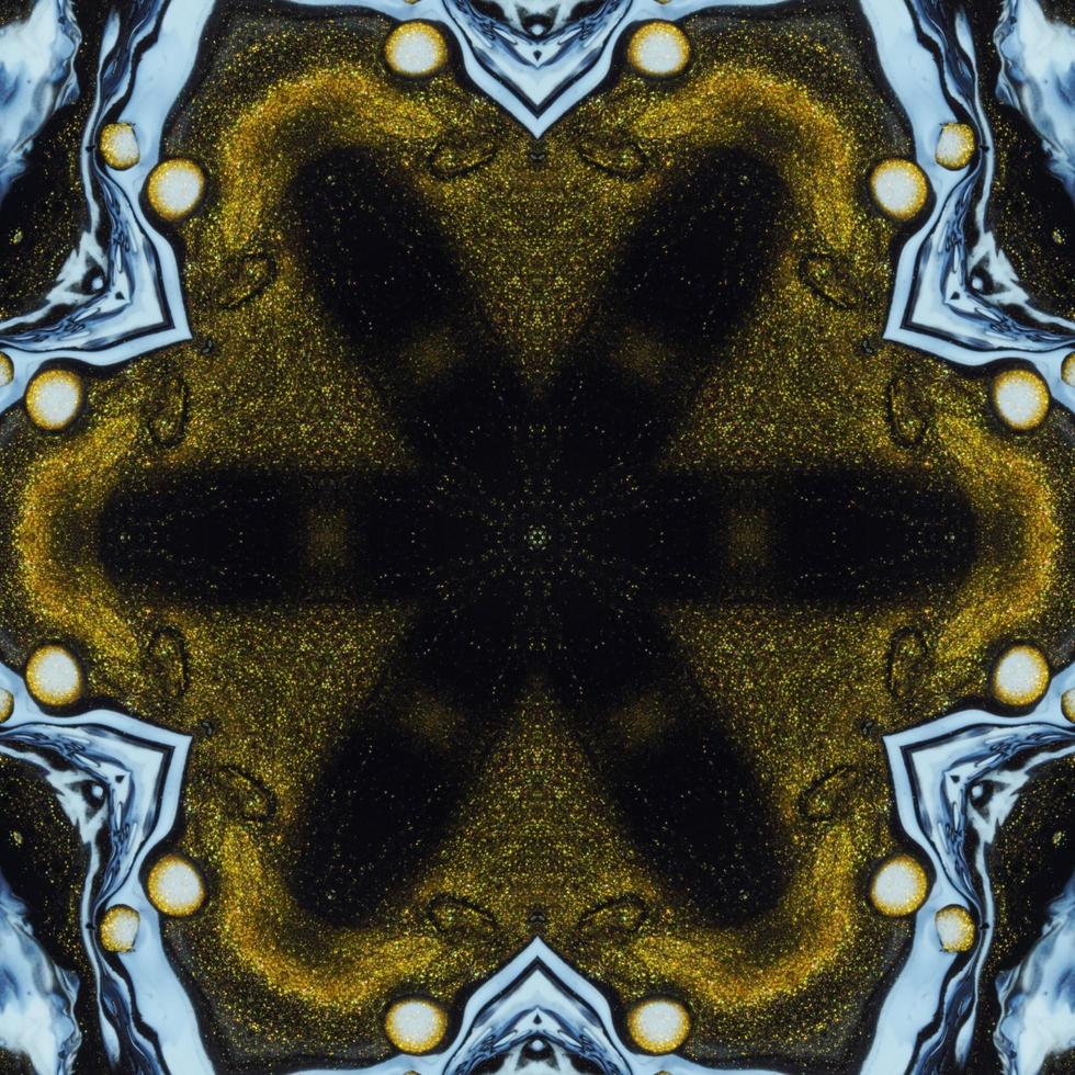 donkere cirkel abstracte achtergrond. caleidoscooppatroon in gele en blauwe kleur. gratis foto