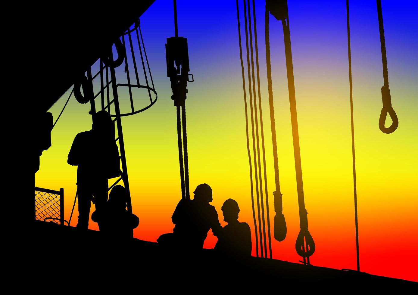 silhouetten van arbeiders op een bouwplaats foto