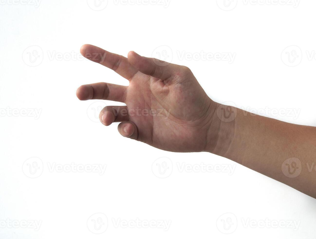 Aziatische man hand reiken op een witte achtergrond. foto