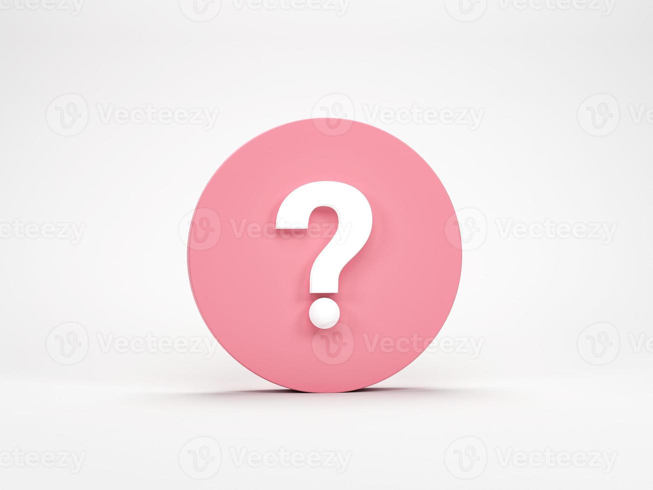 3D-rendering, 3d illustratie. vraagtekenpictogram in roze cirkel geïsoleerd op een witte achtergrond. veelgestelde vragen teken. foto