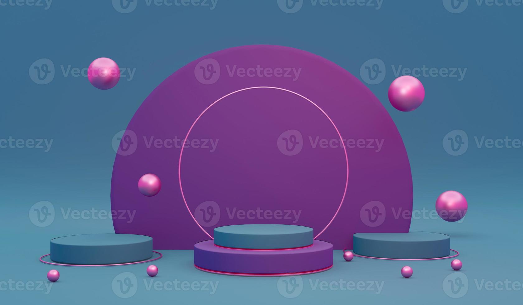 3D-rendering concept van leeg podium in paars en roze thema voor commerciële cosmetische luxe design. 3D-rendering. 3D illustratie. abstract lichtconcept. foto