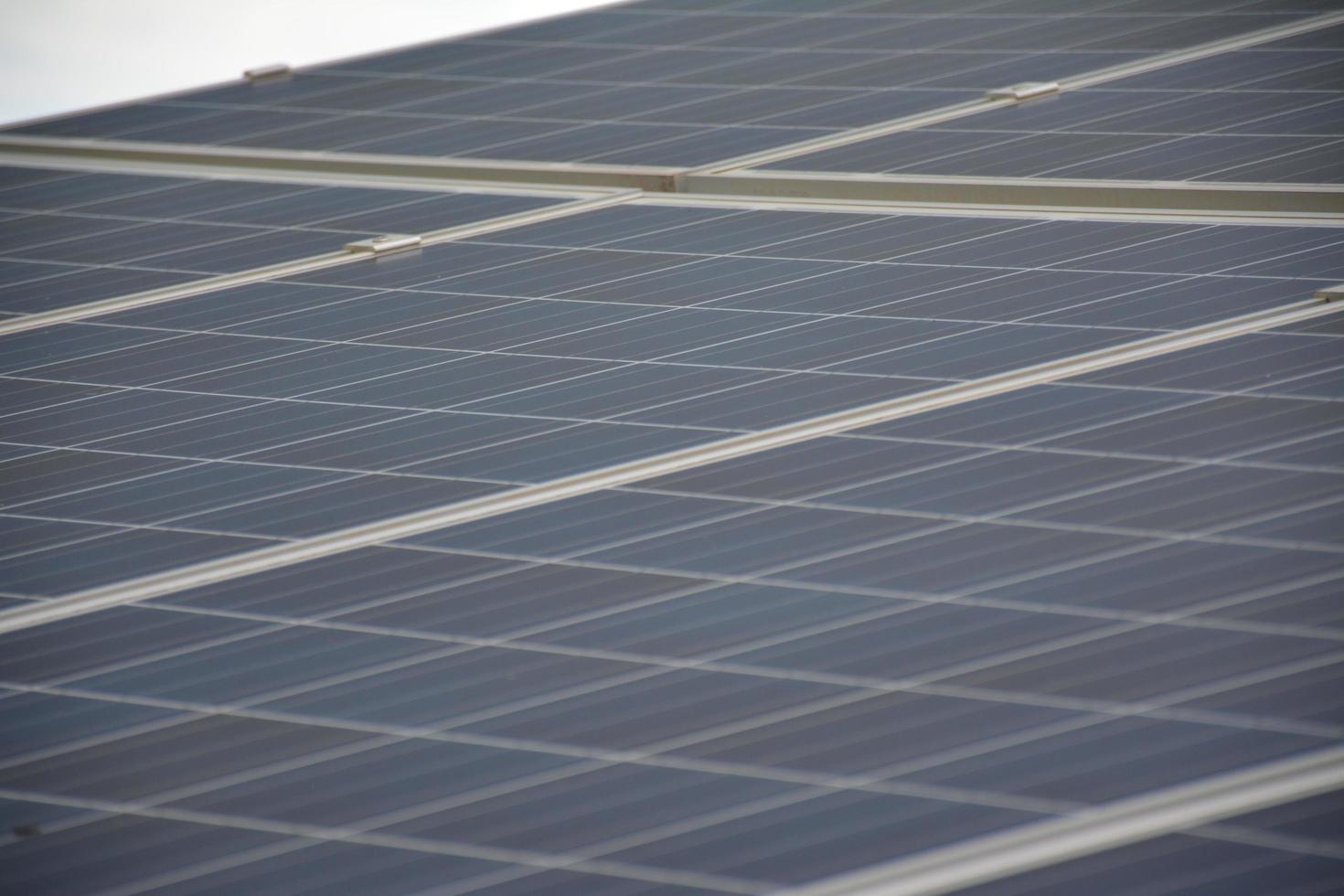 selectieve focus.zonnepanelen op het dak van een tropisch stadshuis vroeg in de ochtend foto