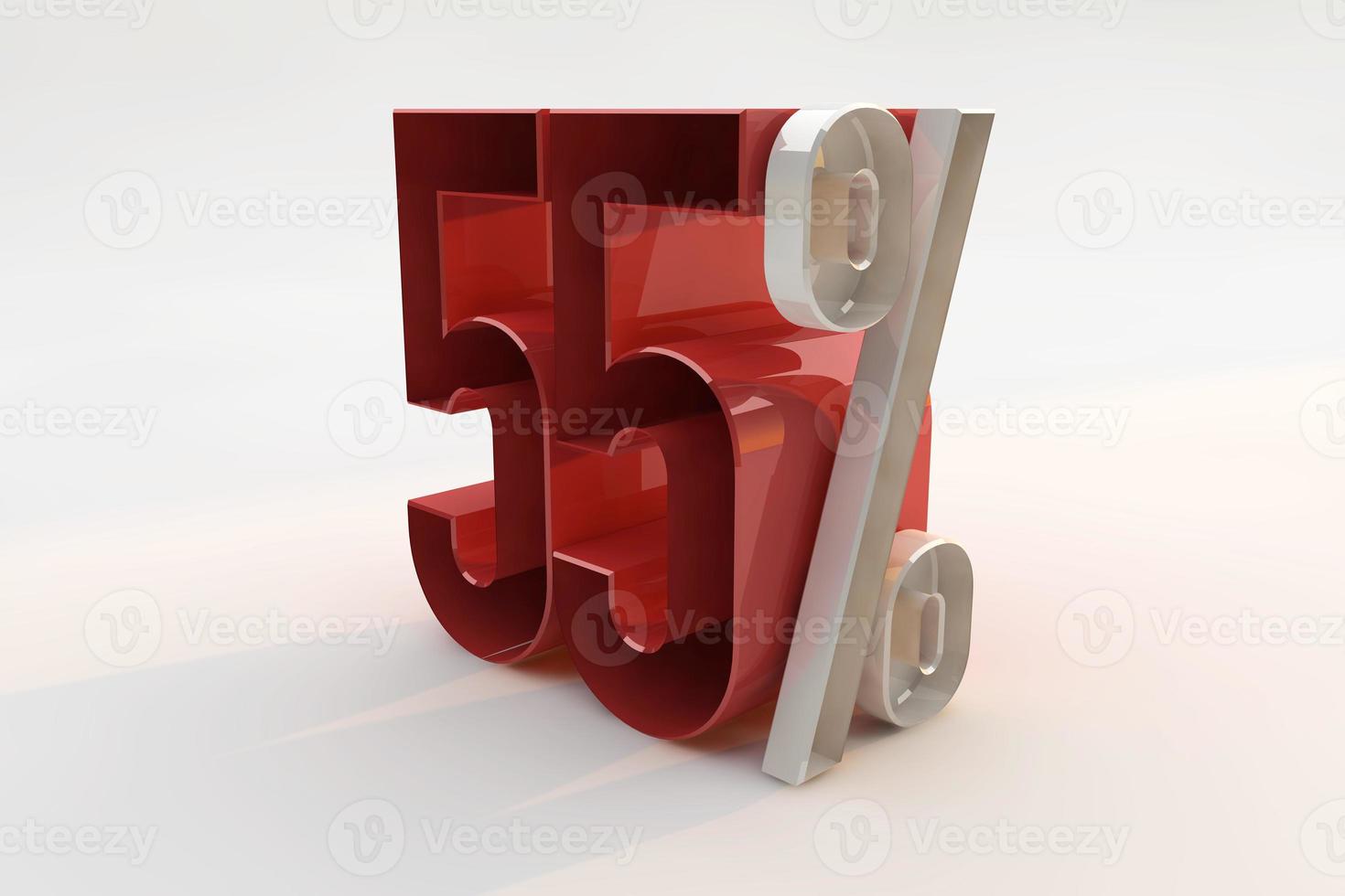 55 procent teken 3D-nummer rood. 3D render foto