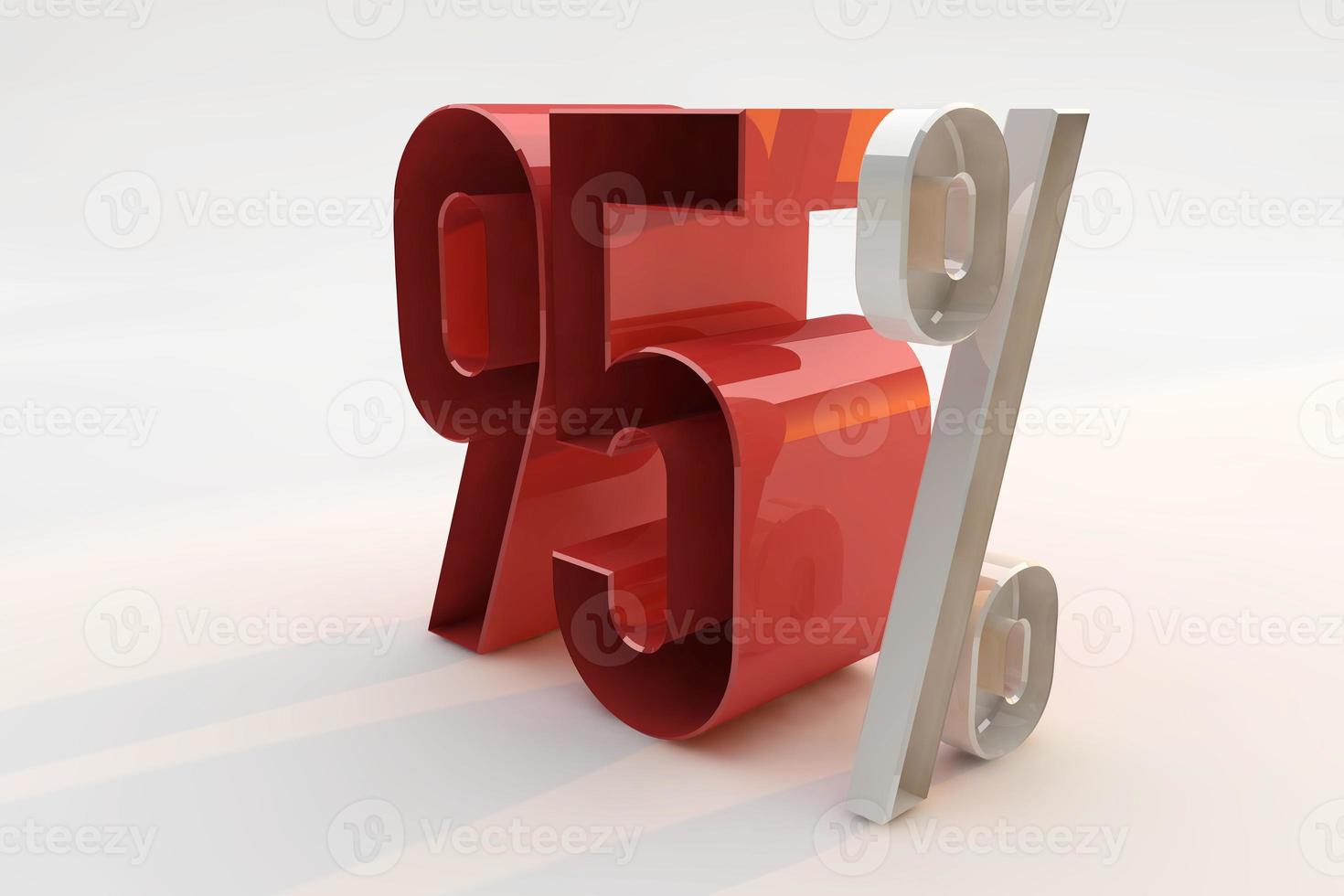 95 procent teken 3D-nummer rood. 3D render foto