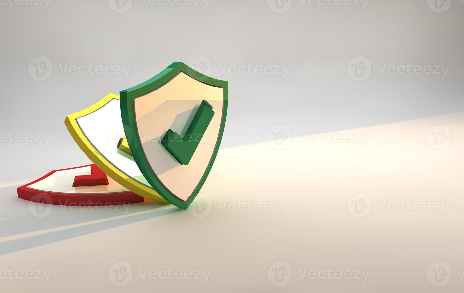 kleuren van het veiligheidsschild. beschermen van veilig concept. ssl-certificaat internetcommunicatieprotocol en cyberbeveiliging. 3D render foto