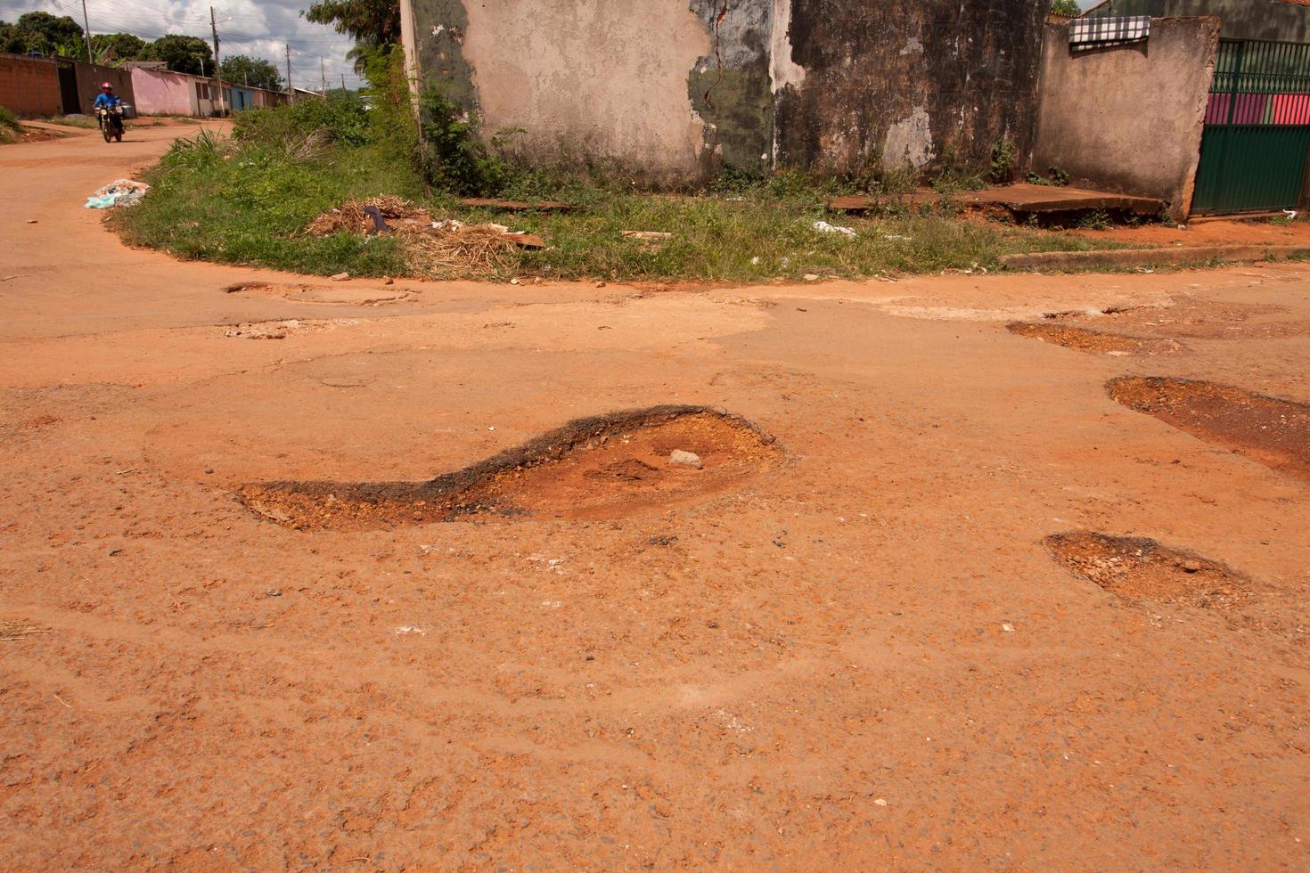 planaltina goias, brazilië, 16 april 2022 de slecht onderhouden straten van planaltina goias met gigantische gaten die een veelvoorkomend probleem zijn in heel brazilië foto