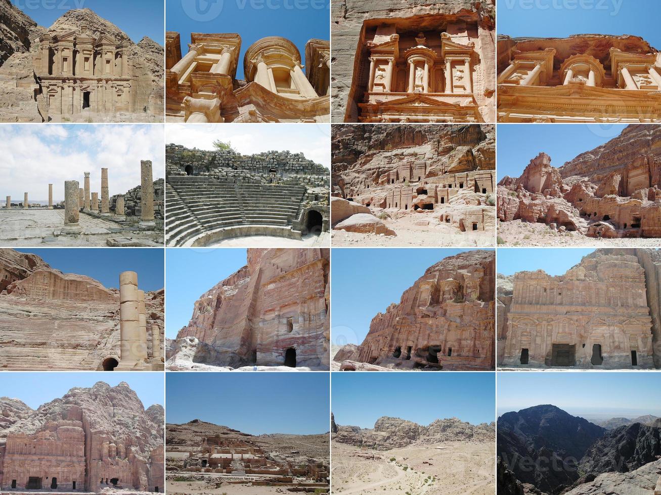 reeks schilderachtige uitzichten op de ruïnes van petra in jordan foto