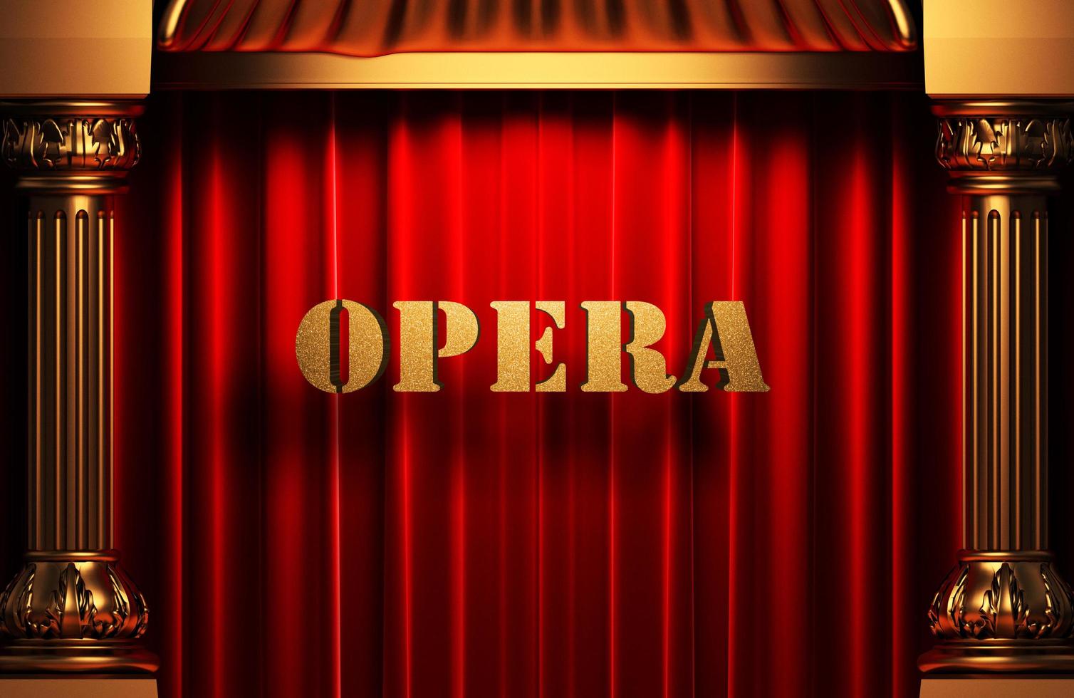 opera gouden woord op rood gordijn foto